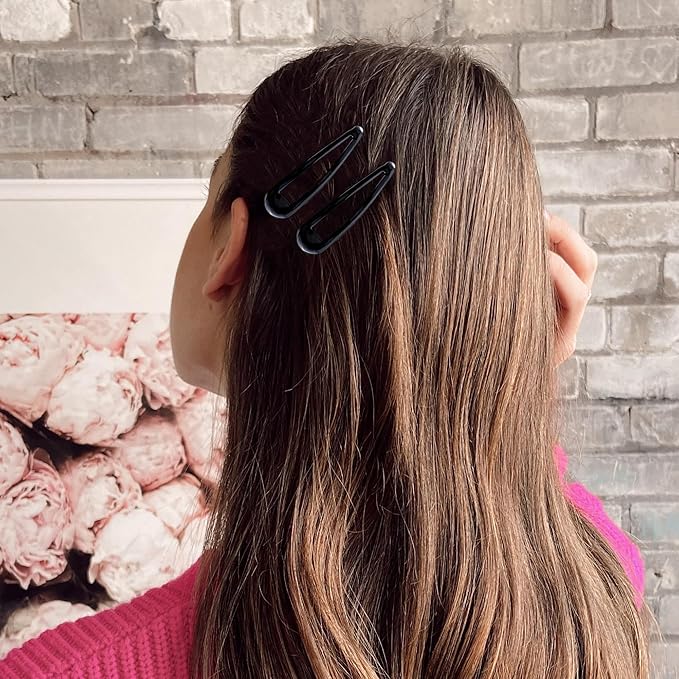 Metal Snap Hair Clips Water Drop No Slip Hair Barrettes for Women Large Hair Clips For Thick And Thin Fine Hair,Black,2.67 x 0.7 Inches,12 PCS
