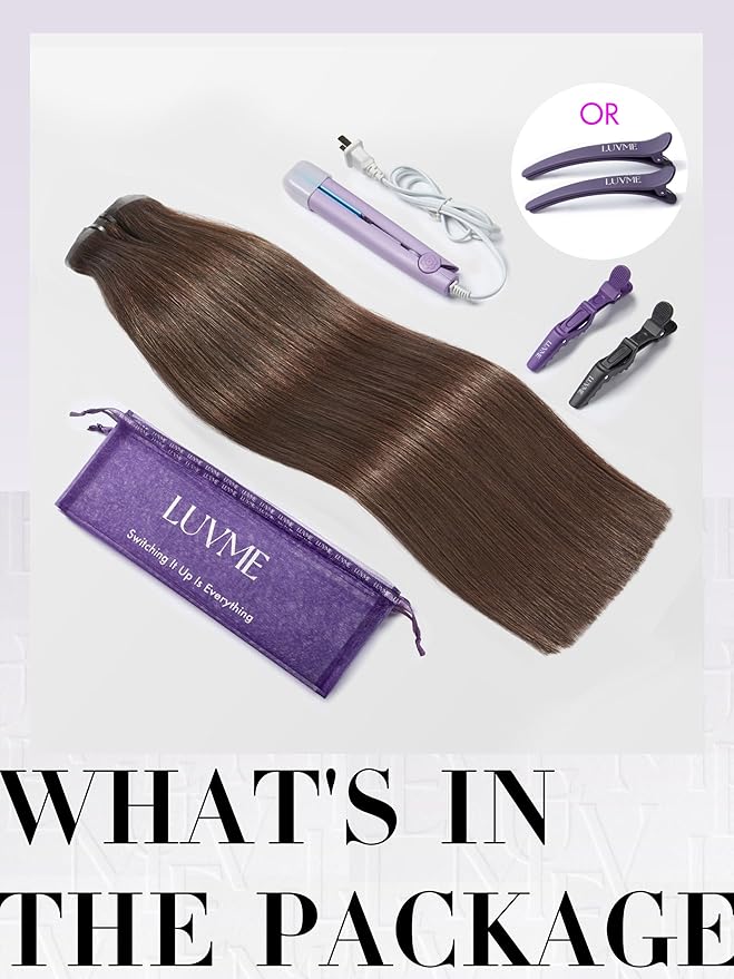 LUVME Clip in Hair Extensions Real Human Hair, Remy Human Hair Extensions Clip ins for Women, Dark Brown Extensions, 18inch 135g 9Pcs Silky Straight Hair