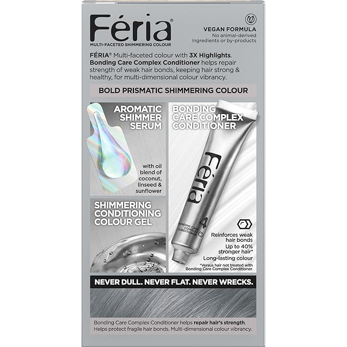 L’Oreal Paris Feria Multi-Faceted Shimmering Permanent Hair Color, Smokey Silver, Pack of 2 Hair Dye Kit