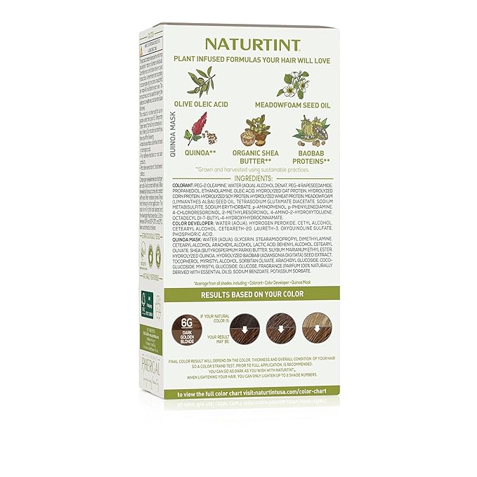 Naturtint 6G Dark Golden Blonde Permanent Hair Color (Pack of 6), Ammonia Free, Vegan, Cruelty Free, up to 100% Gray Coverage, Long Lasting Results (Packaging may vary)