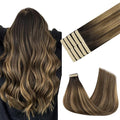 GOO GOO Tape in Hair Extensions Human Hair, 4D/14/5B Brunette Balayage, 18inch 25g 10pcs, Skin Weft Seamless Invisible, Silky Straight with Thick Ends, Remy Human Hair