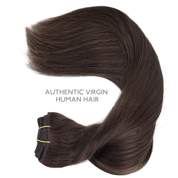 WENNALIFE Clip in Hair Extensions Real Human Hair, 24 Inch 120g 7pcs Light Dark Brown Hair Extensions Clip in Human Hair Remy Clip in Hair Extensions Real Human Hair Double Weft