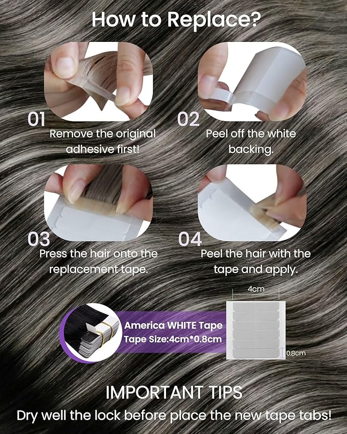 LaaVoo Tape in Hair Extensions Human Hair Ombre Tape in Hair Extensions Real Human Hair Tape in Extensions Natural Black to Grey Silver 20pcs 50grams 16 Inch