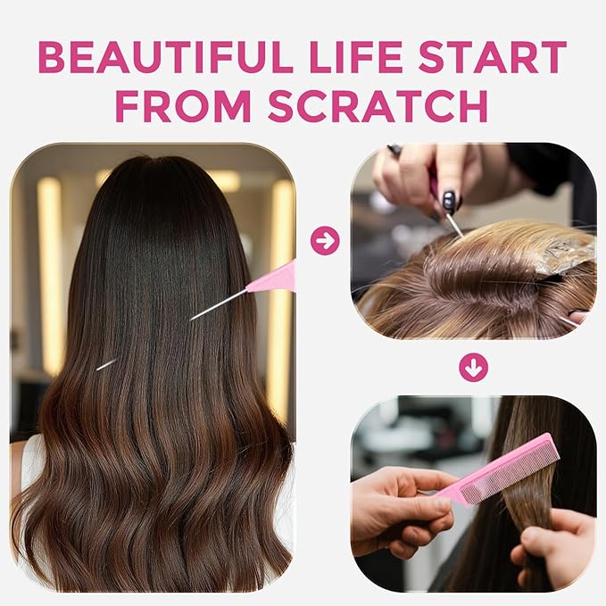 9 Inch Rat Tail Comb Carbon Fiber Heat Resistant Teasing Comb with Metal Pick Styling Parting Lightweight Sectioning Fine Tooth Combs for Women Girls Men