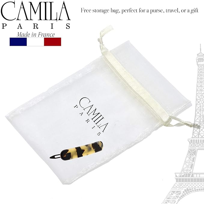 Camila Paris CP2806 French Hair Barrette Clip for Girls, Handmade, White Tokyo, Metal-Free Closure Strong Hold Grip Hair Clips for Women, No Slip Durable Styling Girls Hair Accessories, Made in France