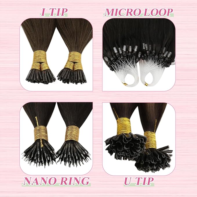 YoungSee Utip Hair Extensions Balayage U Tip Hair Extensions Real Human Hair Ombre Dark Brown to Brown with Blonde Silky Straight 16In 50s/50g