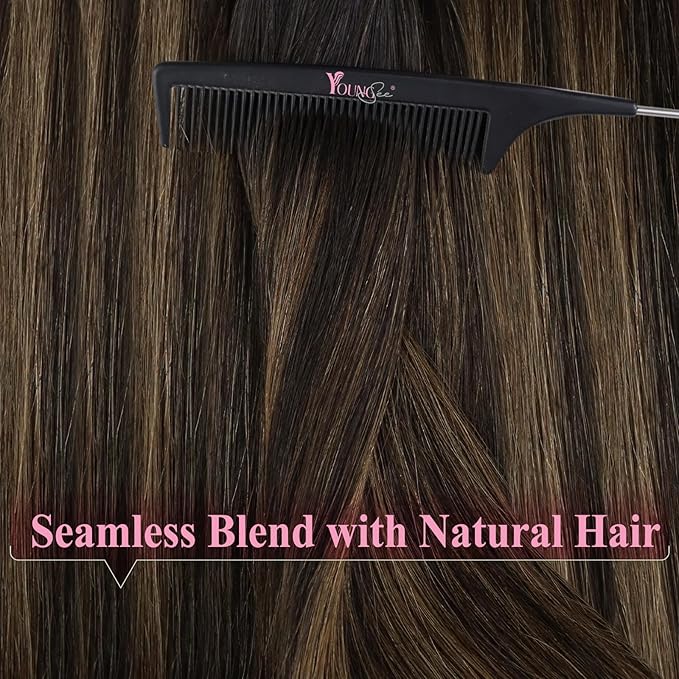 YoungSee Tape in Extensions Human Hair Balayage Tape in Hair Extensions Human Hair Dark Brown Mix Ash Brown Human Hair Tape-in Extension 22In Ombre Hair Extension Tape-in 20pcs 50g for Instant Length