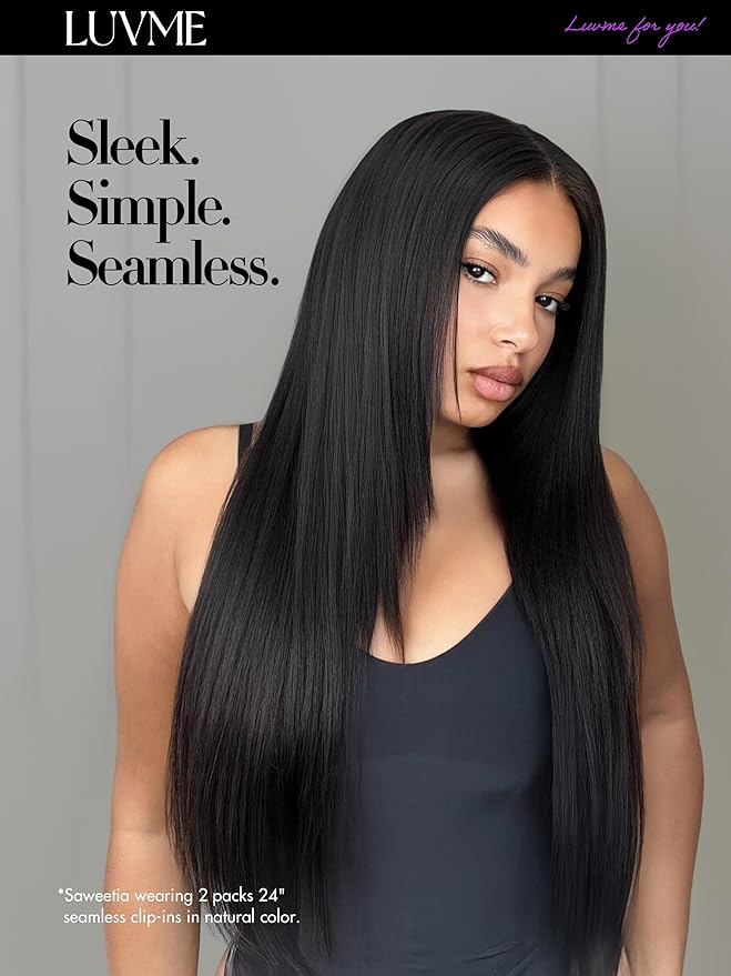 LUVME Silky Straight Seamless 2 Pack 220g 14Pcs Clip in Hair Extensions Full Max with 20inch Remy Human Hair Extensions, Natural Black 100% Real Soft Hair