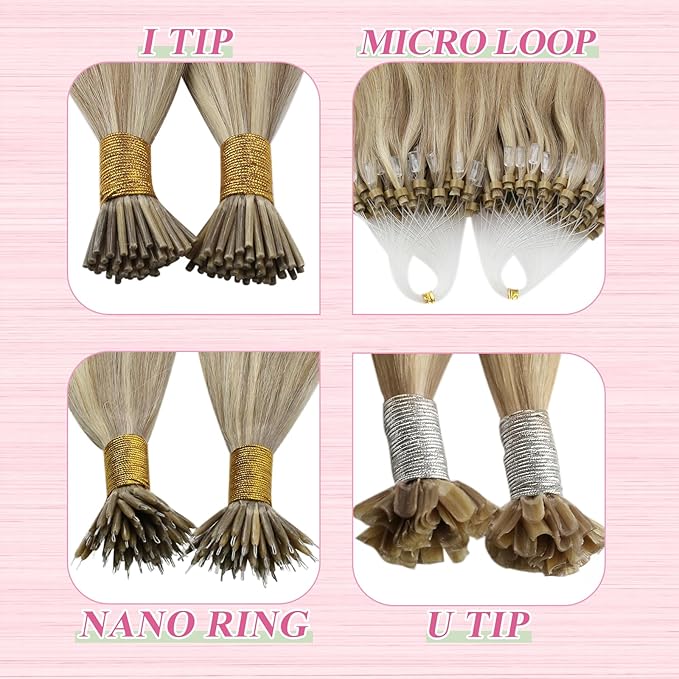 YoungSee U Tip Hair Extensions Human Hair Highlight Golden Blonde and Medium Blonde Ktips Hair Extensions Real Hair 18 Inch U Tips Human Hair Extension Straight K Tip Extension Add Volume 1G/S 50G