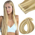 GOO GOO Tape in Hair Extensions Human Hair, 16/22 Light Blonde Highlighted Golden Blonde, 12inch 80g 40pcs, Skin Weft Seamless Invisible, Silky Straight with Thick Ends, Remy Human Hair