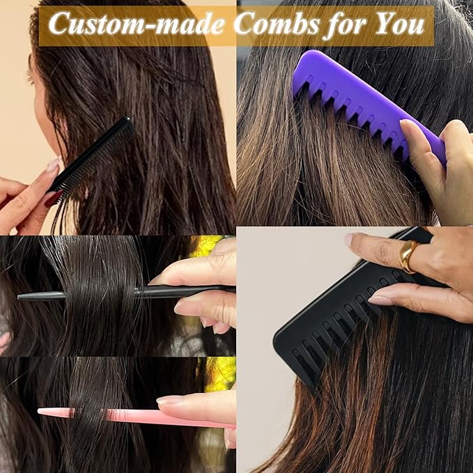 6PCS Large Wide Tooth Comb Rat Tail Comb Set, Shower Combs for Wet or Dry Hair, Premium Hair Brush Combs Detangle Curls, Detangler Comb for Detangling Wigs, Styling Curly Parting Kit for Men and Women
