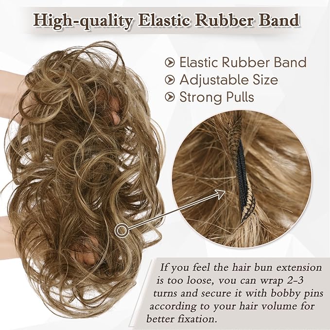 RUWISS Large Messy Bun Hair Piece 100% Human Hair Layered Wavy Curly Hair Buns Hair Piece for Women Thick Updo Hairpiece for Daily Wear Real Hair Scrunchies Dark Brown Ponytail Extension