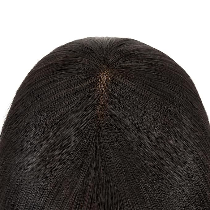 Hairro Human Hair Toppers with Wispy Bangs, 3D 360° Seamless Real Hair Toppers, Hand-Tied with 3.5"x4.7" U-shaped Base, Clip-In Hairpieces to Add Volume on Top, 12 Inch Natural Black