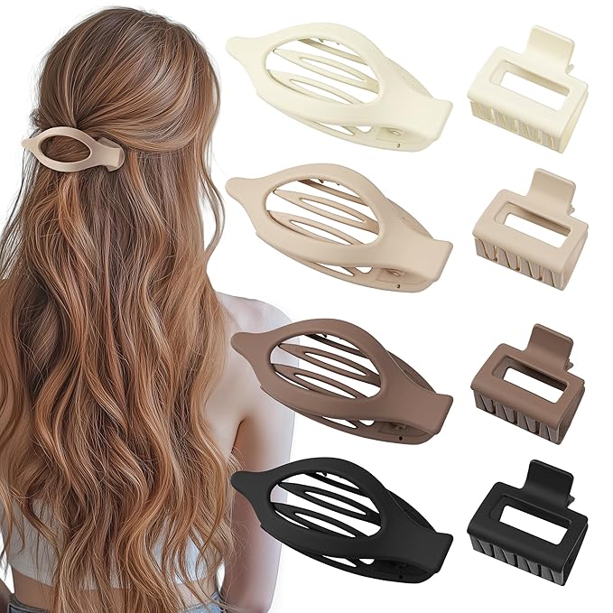 8 Pack Hair Clips for Women Medium Rectangle Hair Claws 4.6'' Flat Hair Barrettes for Women Thick/Thin Hair French Matte Styling Hair Accessories 2 Styles