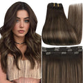 Full Shine Clip in Hair Extensions 3 Pcs 60 G Balayage Dark Brown Ombre Ash Brown Human Hair Extensions Clip ins 14 Inch