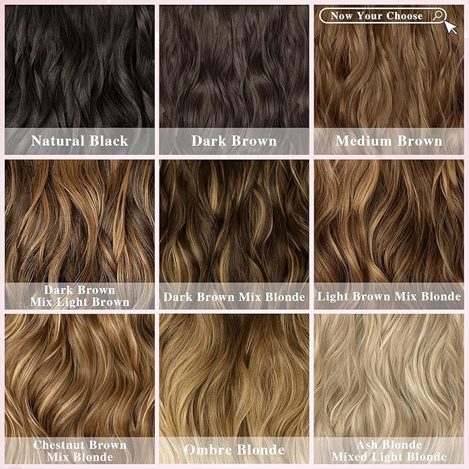 Clip in Hair Extensions for Women, 8PCS 16 Inch Wavy Dark Brown Mix Light Brown Curly Hair Extensions Clip Ins, Synthetic Airy and breathable Hairpieces for Women