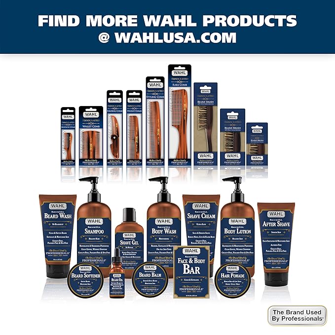 Wahl Beard, Mustache, & Hair Pocket Comb for Men's Grooming - Handcrafted & Hand Cut with Cellulose Acetate - Smooth, Rounded Tapered Teeth - Model 3324