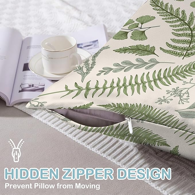 Satin Pillowcase 1 Pack-Leaves Herbs and Wildflowers Eucalyptus Silky Pillow Cover for Hair and Skin,Standard Size 20x26 Inch Soft Cooling Printed Pillow Cases with Hidden Zipper,Gifts for Women Men