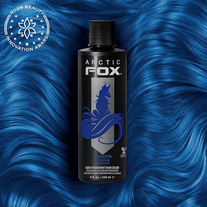 ARCTIC FOX Vegan and Cruelty-Free Semi-Permanent Hair Color Dye (8 Fl Oz, POSEIDON)