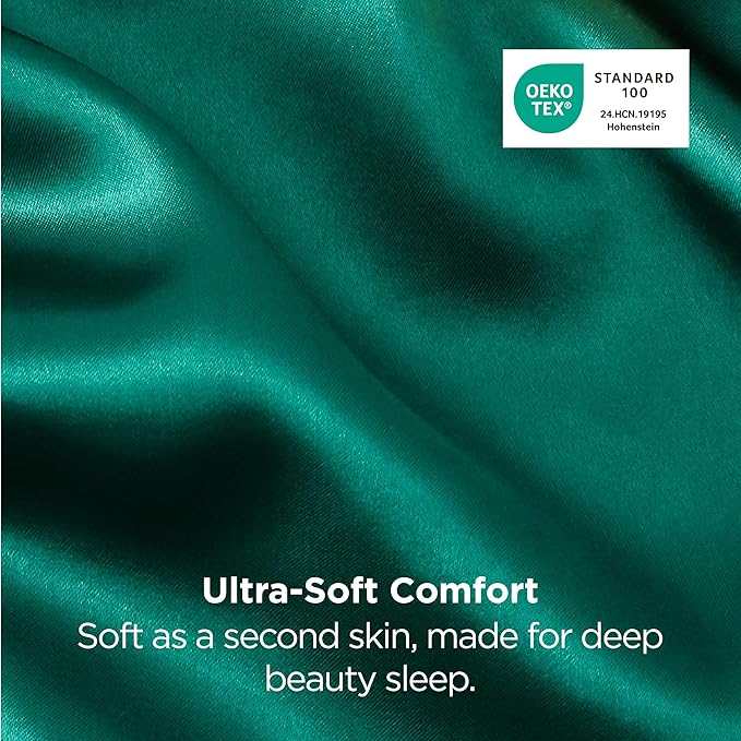 Bedsure Satin Pillowcases, Similar to Silk Pillow Cases Queen Size Set of 2, Pillow Case for Sleeping Women with Envelope Closure, Gifts for Women Men, Dark Green, 20x30 Inches, 2pcs