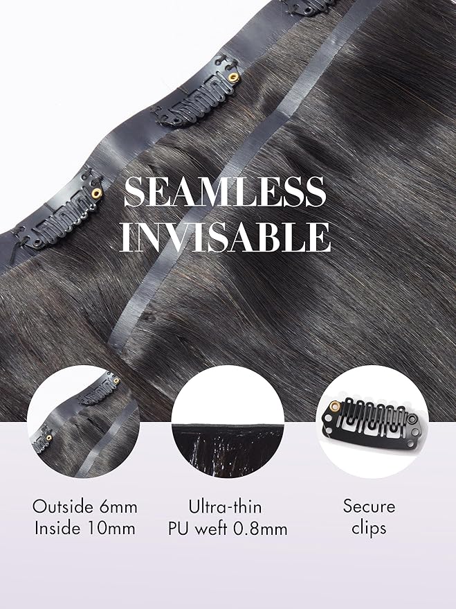 LUVME Clip in Hair Extensions 2 Pack 18Pcs 270g Real Human Hair, Seamless Clip in Hair Extensions 18 Inch Real Human Hair Natural Black Silky Straight Full Head