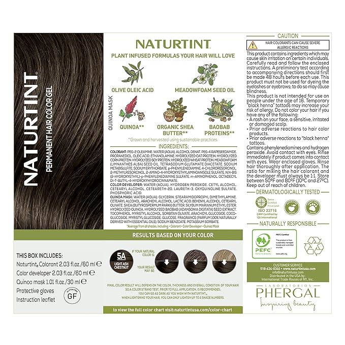 Naturtint 5A Light Ash Chestnut Permanent Hair Color (Pack of 1), Ammonia Free, Vegan, Cruelty Free, up to 100% Gray Coverage, Long Lasting Results (Packaging may vary)