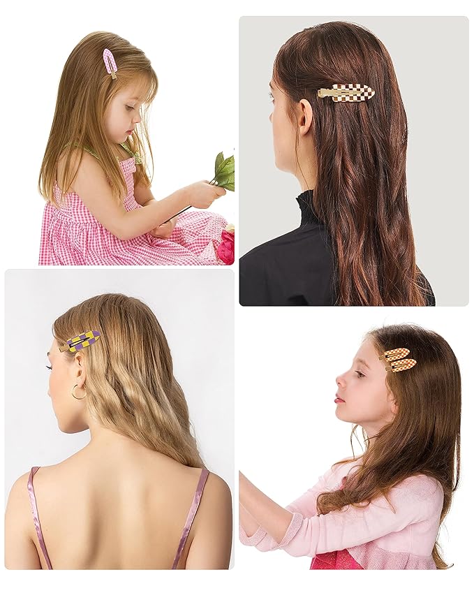 No Crease Hair Clips, 18 Pcs Checkerboard No Bend Clips, Acrylic Resin Styling Makeup Creaseless Flat Clips for Women Girls