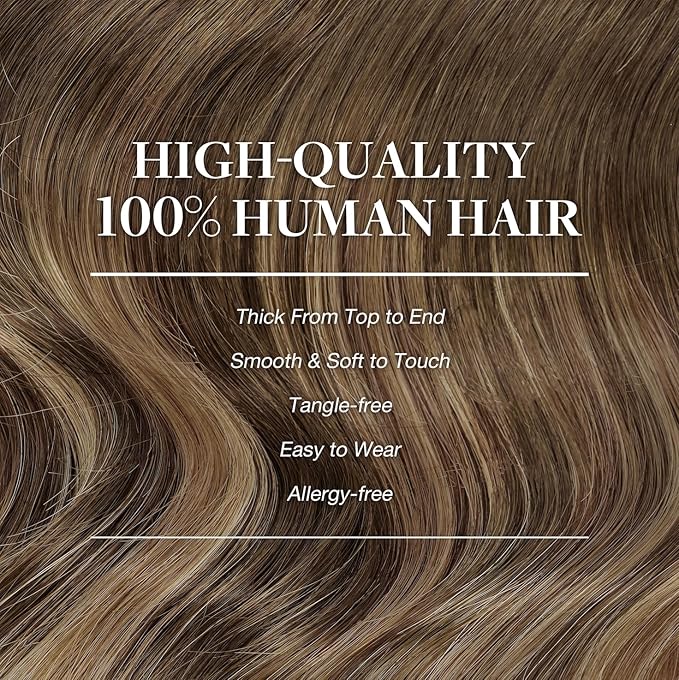 GOO GOO Clip in Hair Extensions Real Human Hair, Remy Human Hair Extensions Clip ins for Women, Natural Human Hair, 18inch 180g 7Pcs, #4/27/4 Balayage Chocolate Brown to Caramel Blonde