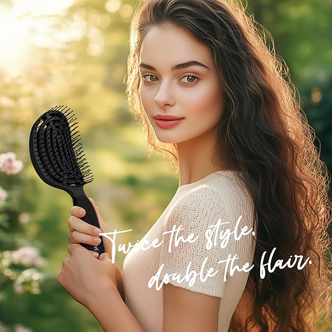 NuWay 4HAIR DoubleC U.S. Patented Double Curved Detangling Brush is Hair Dryer Safe (Iron Black)