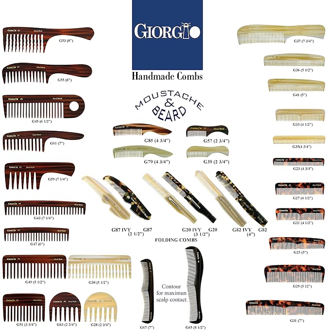 Giorgio G30 Large 5.75 Inch Detangling Comb, Wide Teeth for Thick Curly Wavy Hair. Long Hair Detangler Comb For Wet and Dry. Handmade of Cellulose, Saw-Cut, Hand Polished, Ivory