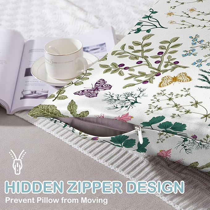 Satin Pillowcase 1 Pack-Leaves Herbs and Wildflowers Silky Pillow Cover for Hair and Skin,King Size 20x36 Inch Soft Cooling Printed Pillow Cases with Hidden Zipper,Gifts for Women Men