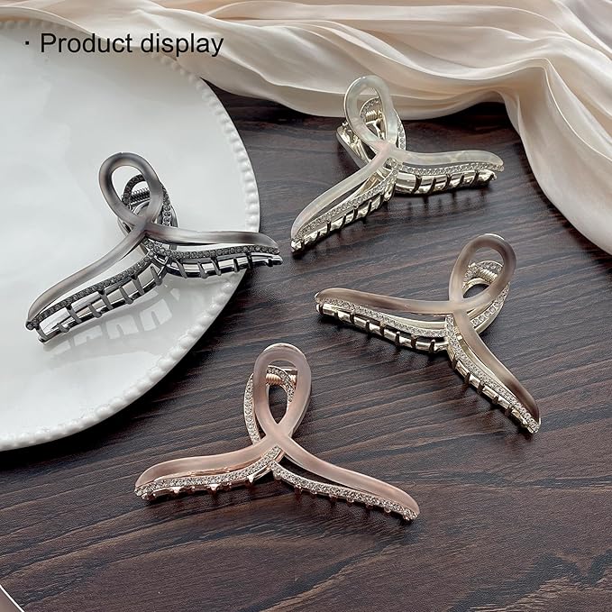 Large Metal Acetate Hair Claw Clips with Rhinestones, Gold Metal Hair Claw for Thick Hair, Strong Hold Non Slip Gold Hair Clips & Acetate Rhinestone for Women（Mermaid Amber）