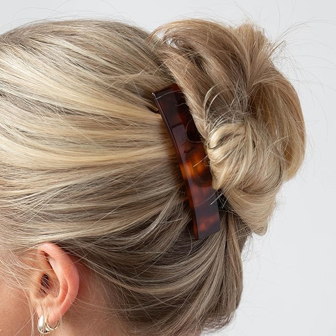 Tortoise Hair Barrette for Thin Hair, Classic Rectangle French Barrette for Women, Lightweight and Comfortable, Strong Hold | France Luxe
