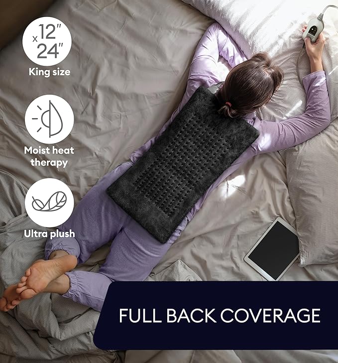 GENIANI XL Electric Heating Pad for Back Pain & Cramps Relief, Electric Throw, Birthday Christmas Gifts for Women, Men Auto Shut Off, Machine Washable, Heat Pad for Neck & Shoulder (12'‘×24" Black)