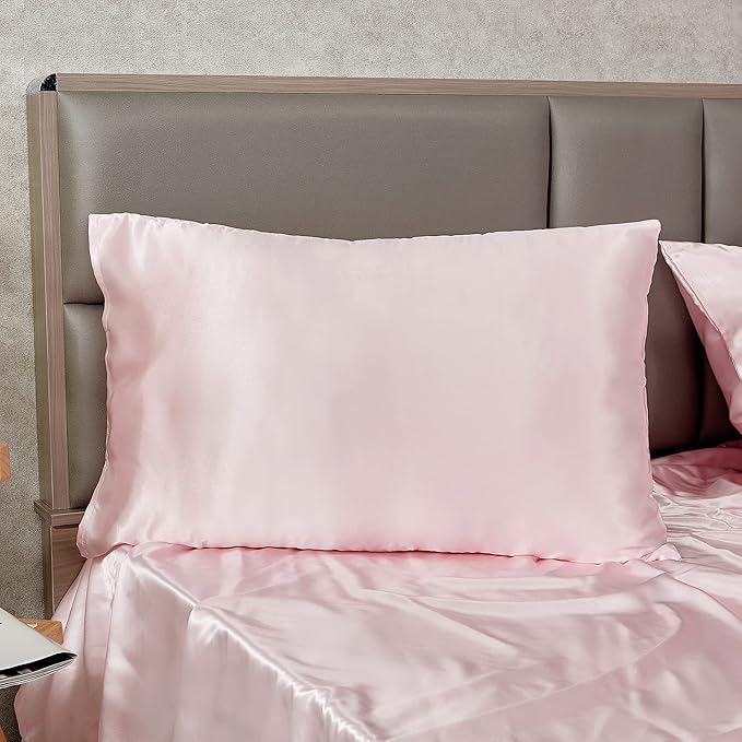 Pink Satin Pillowcase Queen Size Set of 2 for Hair and Skin,Pink Silk Pillowcase Breathable Pillowcase with Envelope Closure