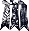 Skinny Scarf 3 Pack for Women – Bag Scarf, Silk Hair Scarves (Original Prints, Premium Twill, 3 Designs)