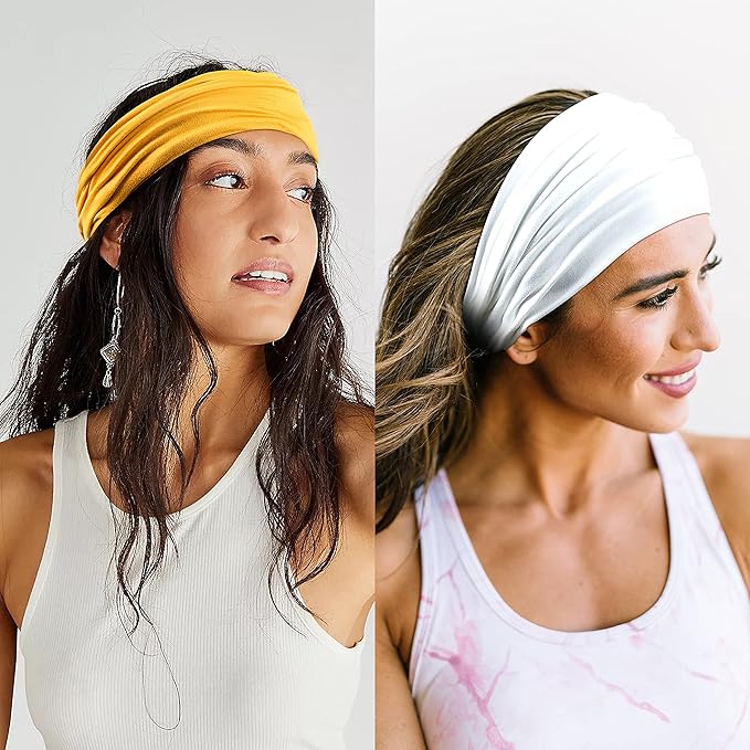 GiLi 6 Pack Wide Headbands for Women Non Slip Soft Elastic Hair Bands Yoga Running Sports Workout Gym Head Wraps, Knotted Cotton Cloth African Turbans Bandana (with 6 Pcs Hair Ties)