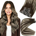 Full Shine Real Hair Extensions Clip in Human Hair Dark Brown to Platinum Blonde Seamless Clip ins Human Hair for Short Hair Washability 12 Inch 8 PCS 95 G