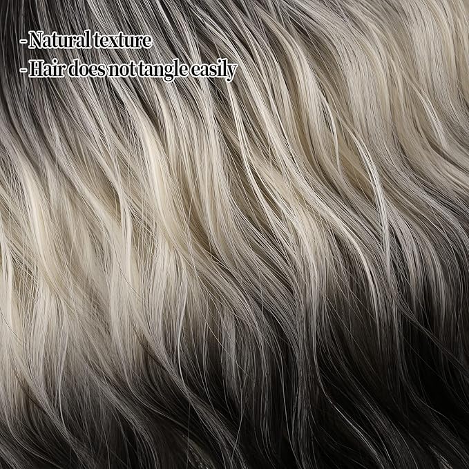 FAELBATY Short Brown Ombre Grey Wig Short Wave Bob Wigs for Women With Bangs Shoulder Length Synthetic Cosplay Party Wig for Girls Costume Wigs (12" 60R)
