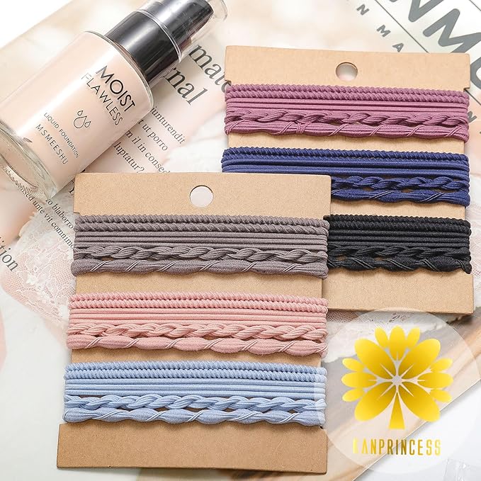 Boho Hair Ties Set, 24 Pcs Hair Tie Bracelet for Girls and Women, Soft Nylon Cotton Hair Ties, Hair Bands for Ponytails, Daily Life, Sport, Cooking, Working