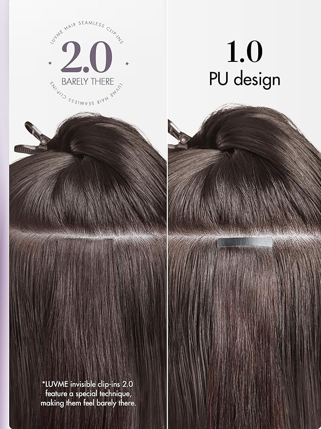 LUVME Invisible Clip in Hair Extensions Real Human Hair, 22 inch 110g 6Pcs, Natural Remy Human Hair Extensions Clip ins for Women, Natural Human Hair Silky Straight Highlight No.2