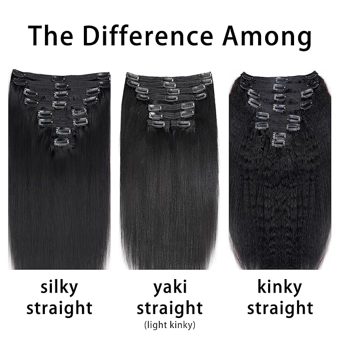 Yaki Straight Clip in Hair Extensions For Women 100% Unprocessed Brazilian Virgin Hair Clip on Hair Extensions Yaki Straight Clip ins 120g/set(26 Inch)