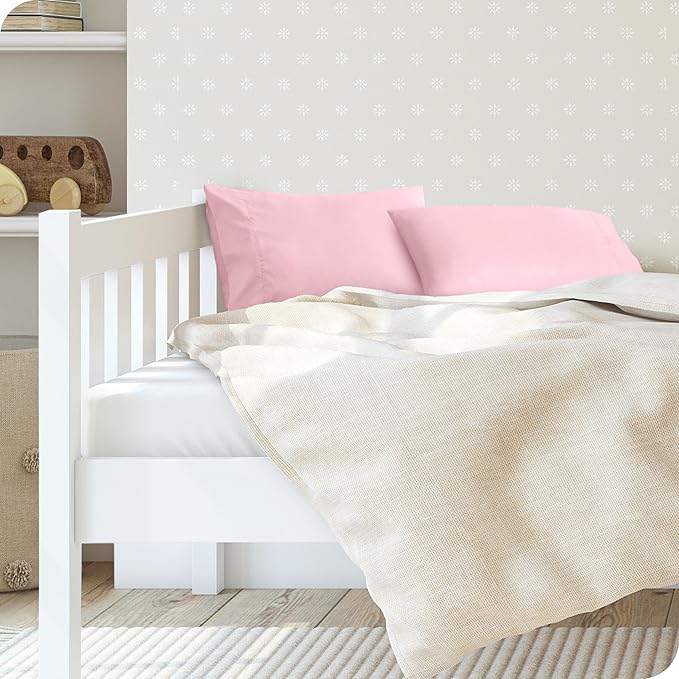 Bare Home Microfiber Pillow Cases - Toddler Size Set of 2 Cooling Pillowcases Double Brushed Light Pink Pack Easy Care (Toddler Pillowcase 2, Light Pink)