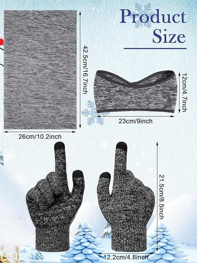 SATINIOR 6 Pieces Ear Warmer Headband Warmer Face Mask Fleece Neck Gaiter Touch Screen Winter Knit Gloves for Men and Women