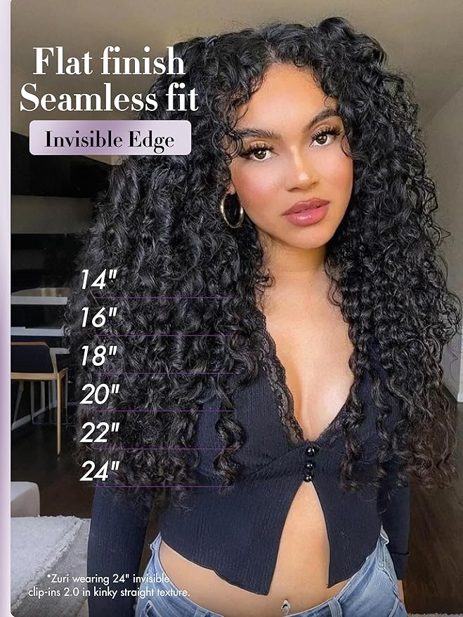 LUVME Invisible Clip in Hair Extensions 2 Pack Messy Curly Real Human Hair, Remy Hair Clip ins for Women, Natural Human Hair, 14 inch 220g 12Pcs, Natural Black