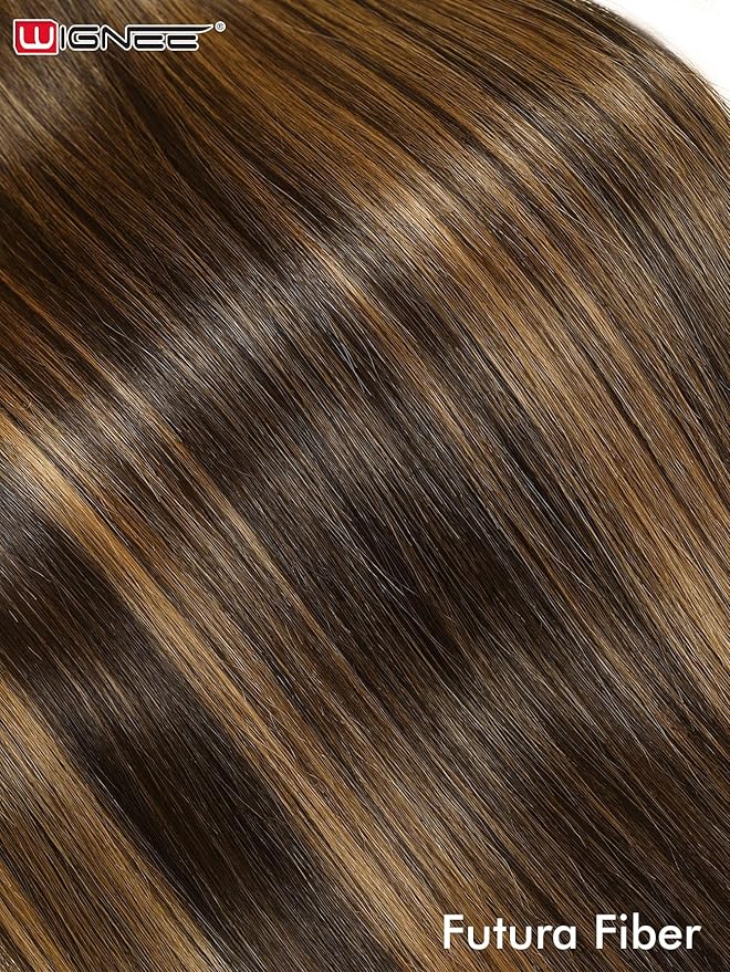 WIGNEE 13x6 Synthetic Lace Front Wig 28" Long Straight Wig Natural Black Kanekalon Futura Synthetic Wigs for Black Women Pre-Plucked Glueless Wig for Daily Party Use