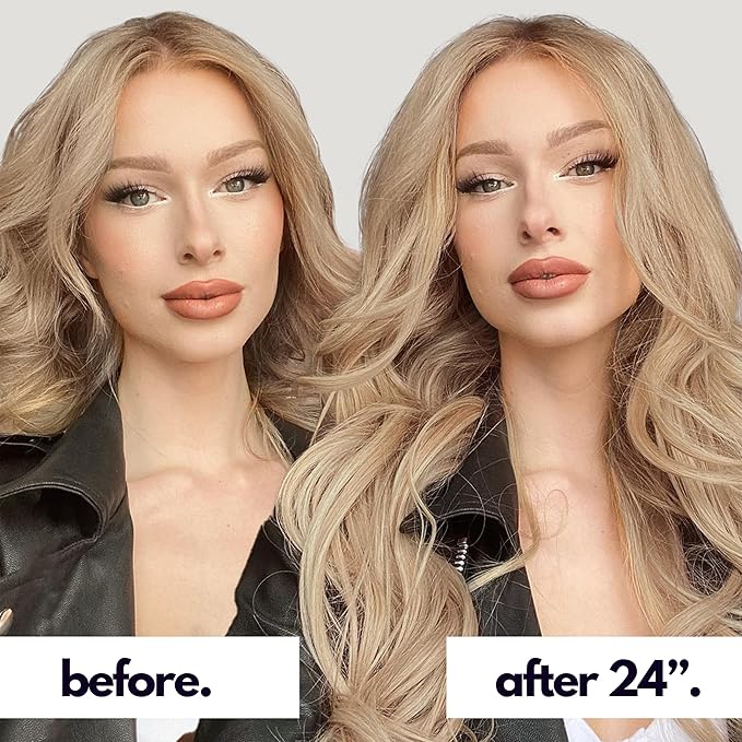 Irresistible Me Real Human Hair Extensions Clip Ins – 100% Human Hair Clip In Extensions for Length & Volume – Invisible Extension – Heat Resistant & Dyeable – Medium Blonde, 24 Inches