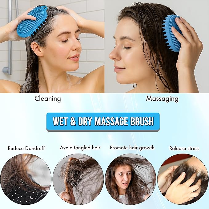 Multi-Function Silicone Scalp Scrubber and Shampoo Brush Soft Scalp Massager for Exfoliation, Dandruff Removal, Relaxation, Supports Circulation & Growth, Scalp Brush Comfy for Wet & Dry Use in Shower