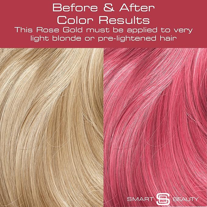 Metallic Rose Gold Hair Dye Demi-Permanent, Toner for Bleached Hair, Anti-Breakage Plex Hair Care, Vegan Hair Dye, Cruelty-Free, 100% Grey Coverage, Rose Hair Color, All Hair Types by Smart Beauty