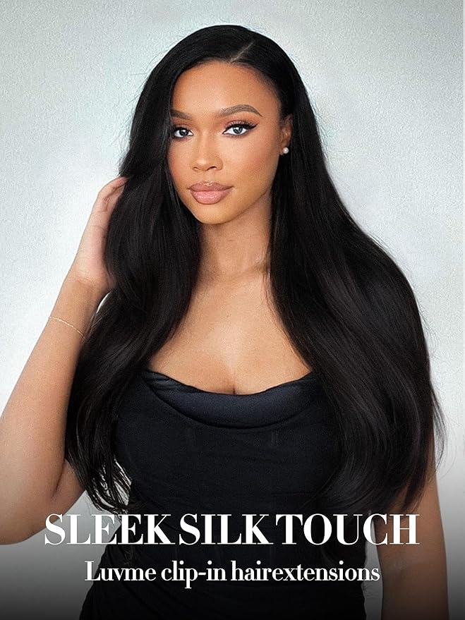 LUVME Clip in Hair Extensions Natural Black Human Hair Extensions Clip ins Silky Straight Hair Extension Real Human 7pcs 135g 28inch